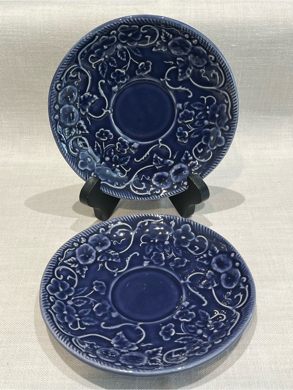Bordallo Pinheiro Blue Embossed Saucers